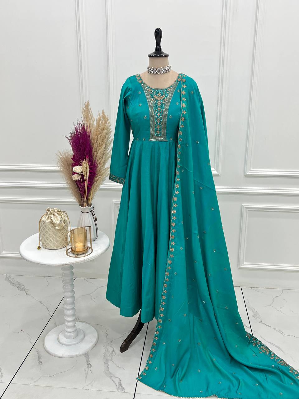 PURE ROMAN CHANDERI SILK FULLY FLARE ANARKALI