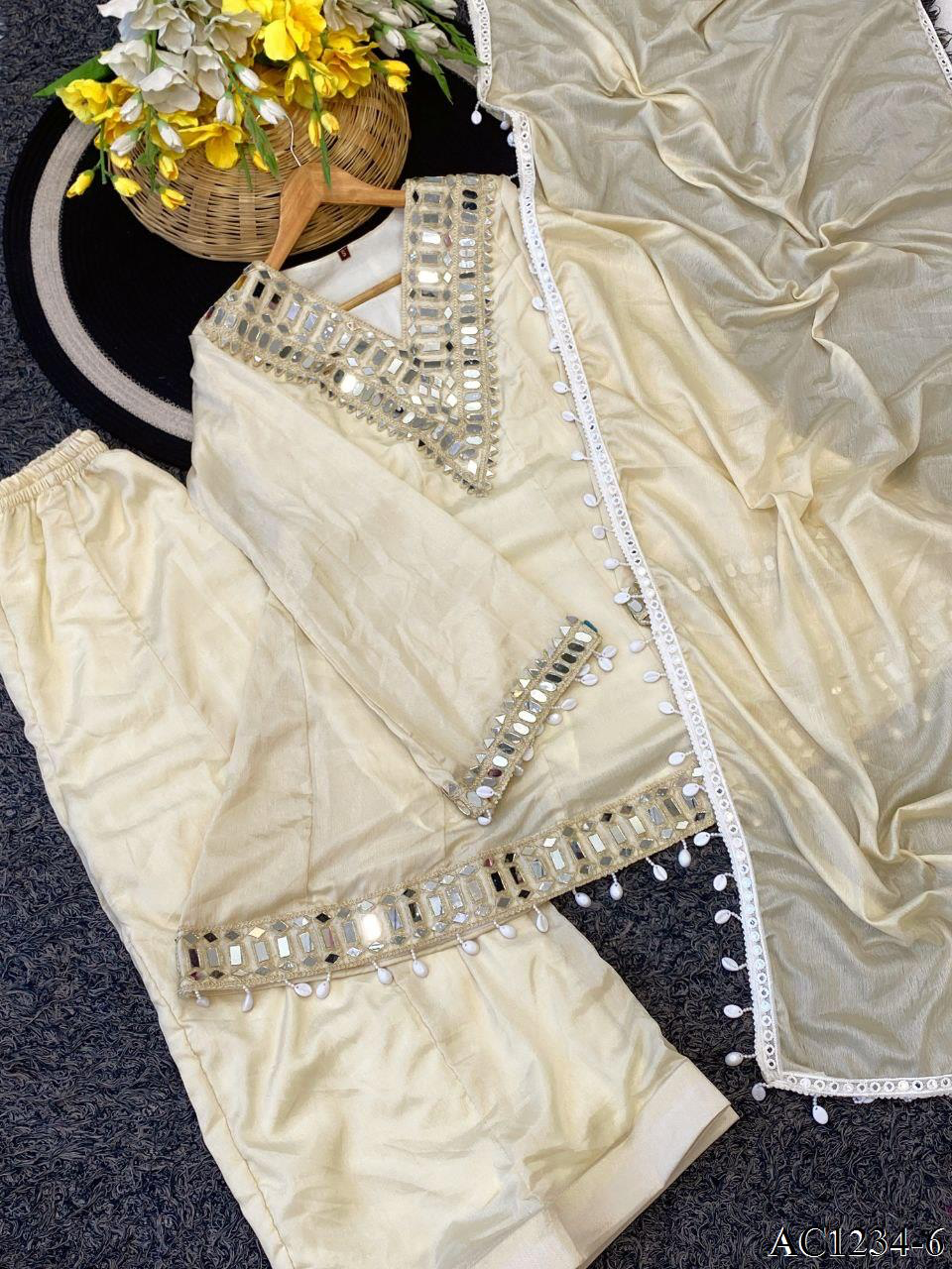 SOFT CHINON KEDIYA MIRROR WORK SET