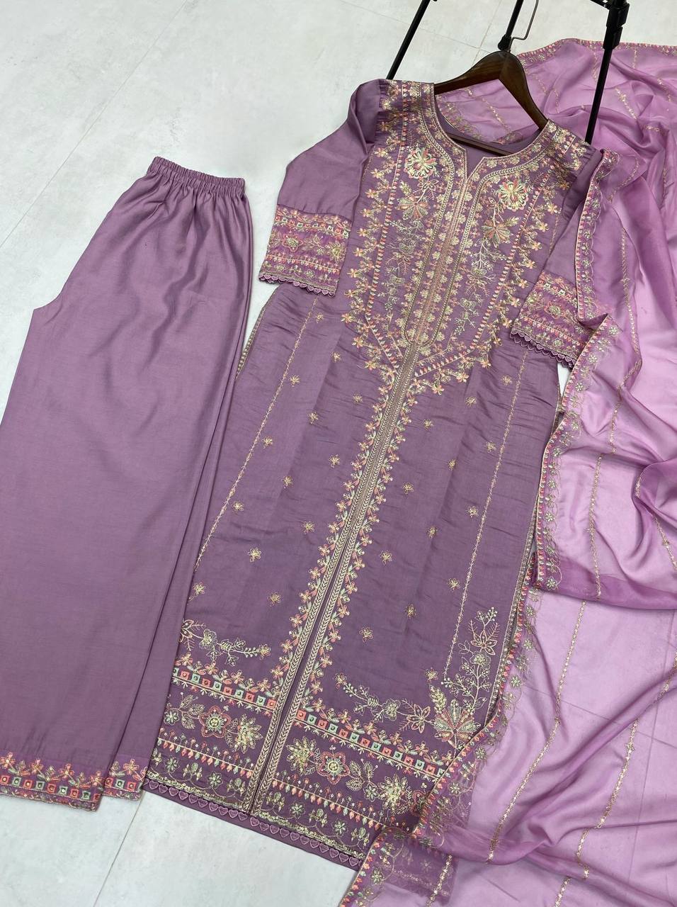 WEDDING SPECIAL SEQUENCE EMBROIDERY WORK FRONT SIDE TOP PLAZZO WITH DUPATTA