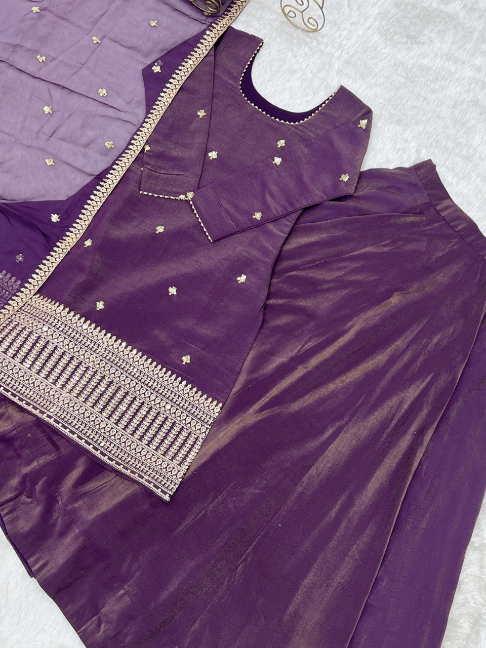 PURE ROMAN SHIMMER CHANDERI SILK KURTA SET