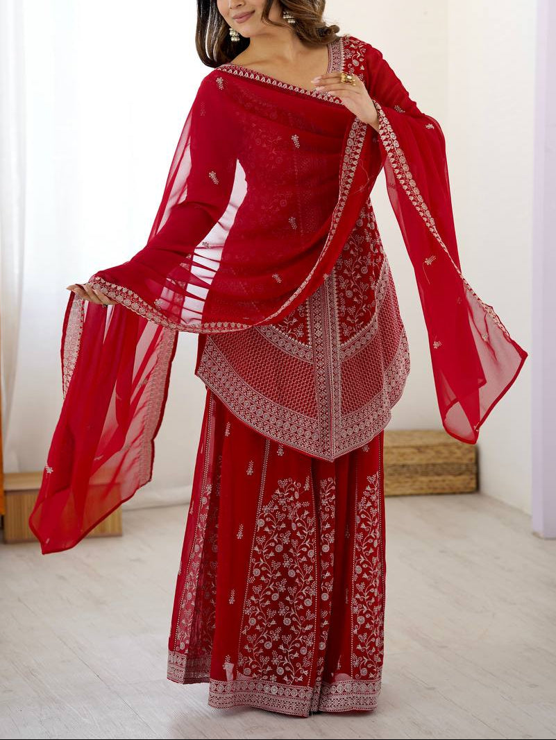 FAUX GEORGETTE EMBROIDERY WITH SEQUIN AND THREAD DETAILING OUTFIT