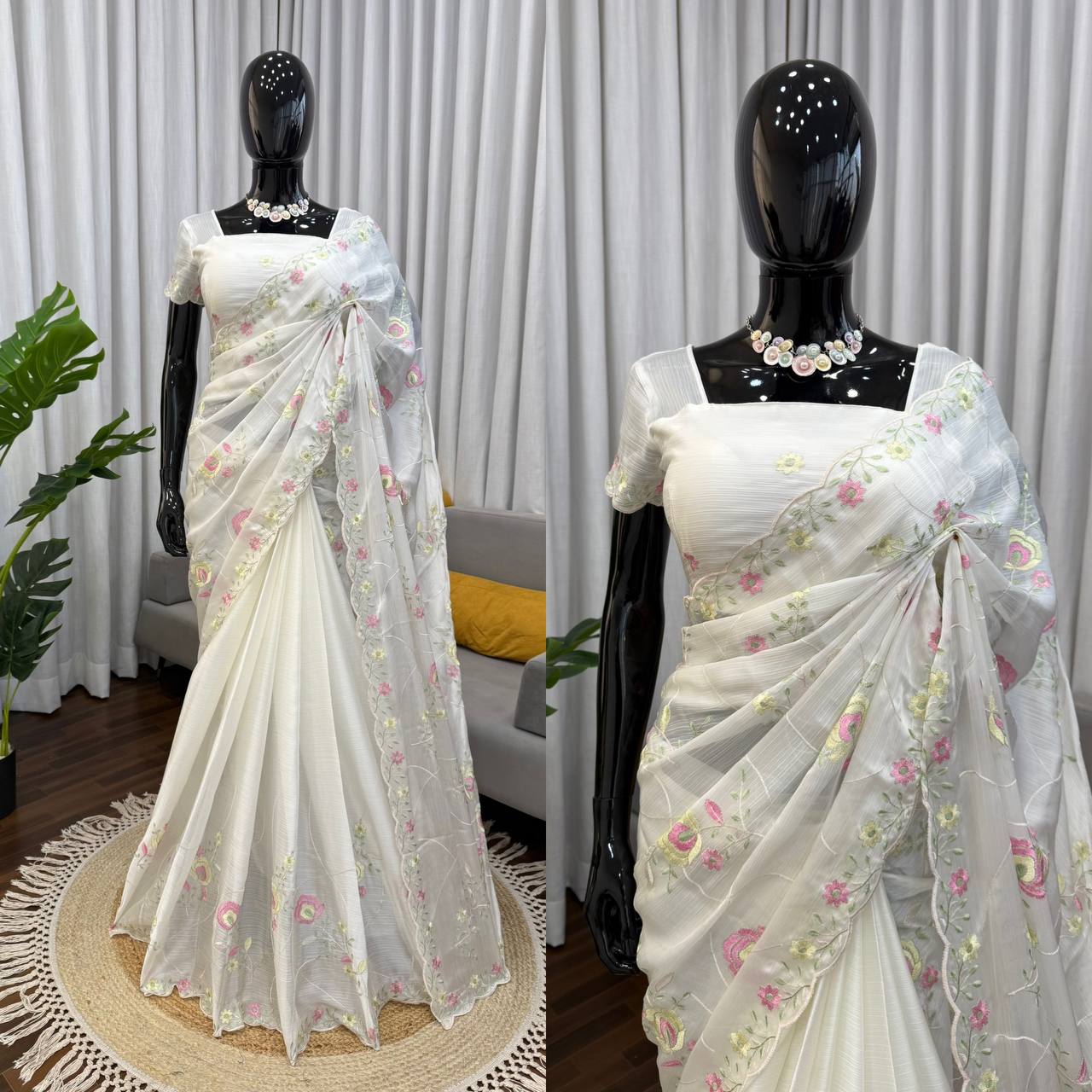 PARTY WEAR HEAVY CHIFFON INTRICATE THREAD WORK SAREE