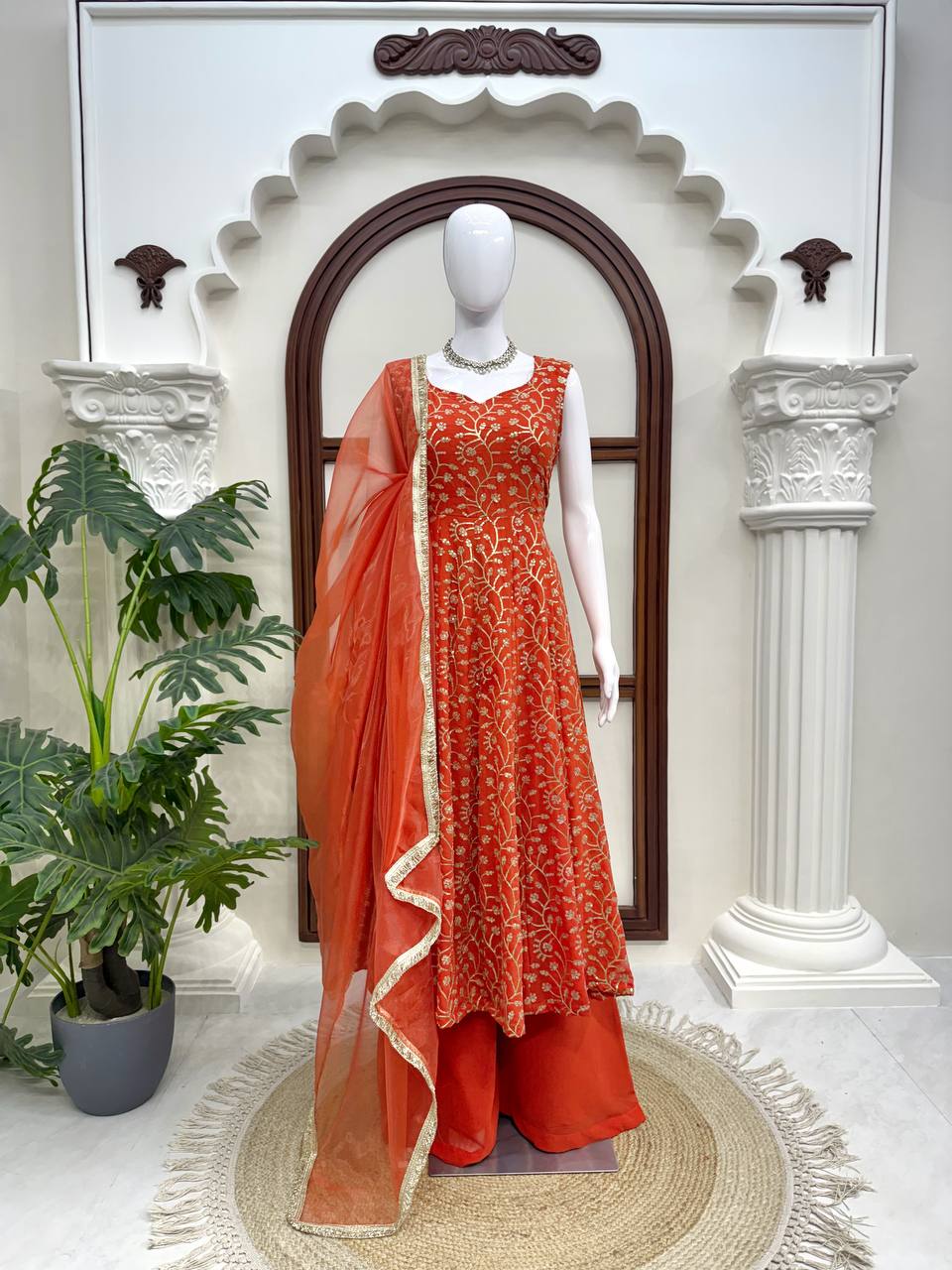 Wedding Wear Faux Georgette Gown, Plazzo and Dupatta