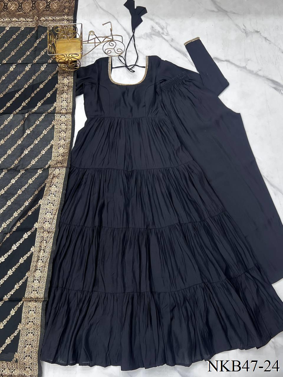 HEAVY PURE ROMAN SILK ANARKALI SET