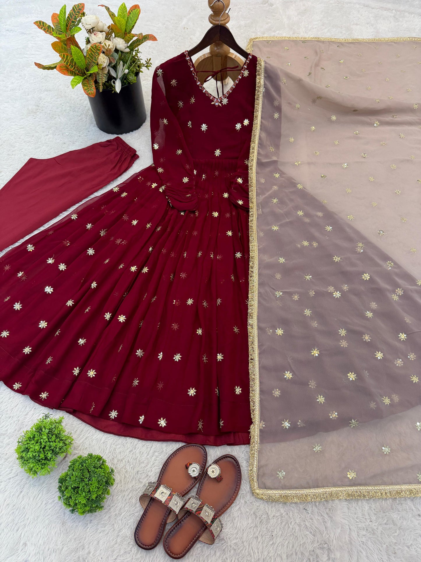Designer Collection Faux Georgette Embroidery Work Gown and Dupatta Set
