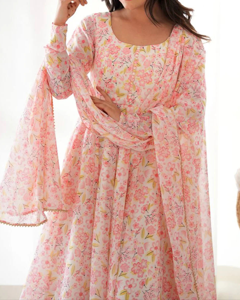 Chiffon Floral Print Anarkali Suit Set