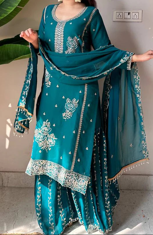 Eid Special Faux Georgette Sequence Embroidery & Beads Work Gharara Suit