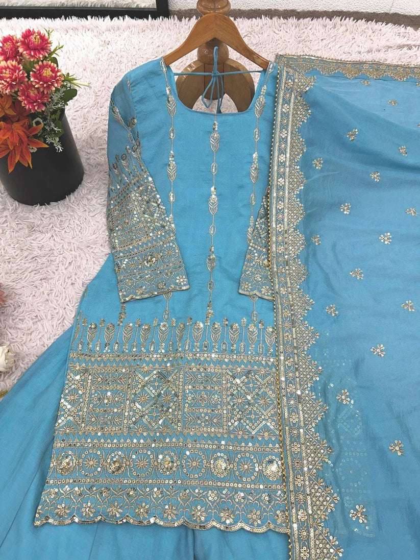 Heavy Faux Georgette Embroidered Sharara Set