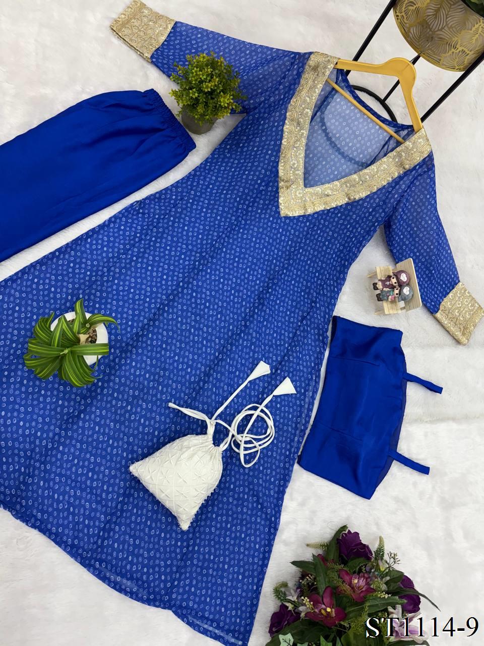 Blue Color Georgette Digital Print Work Kurti