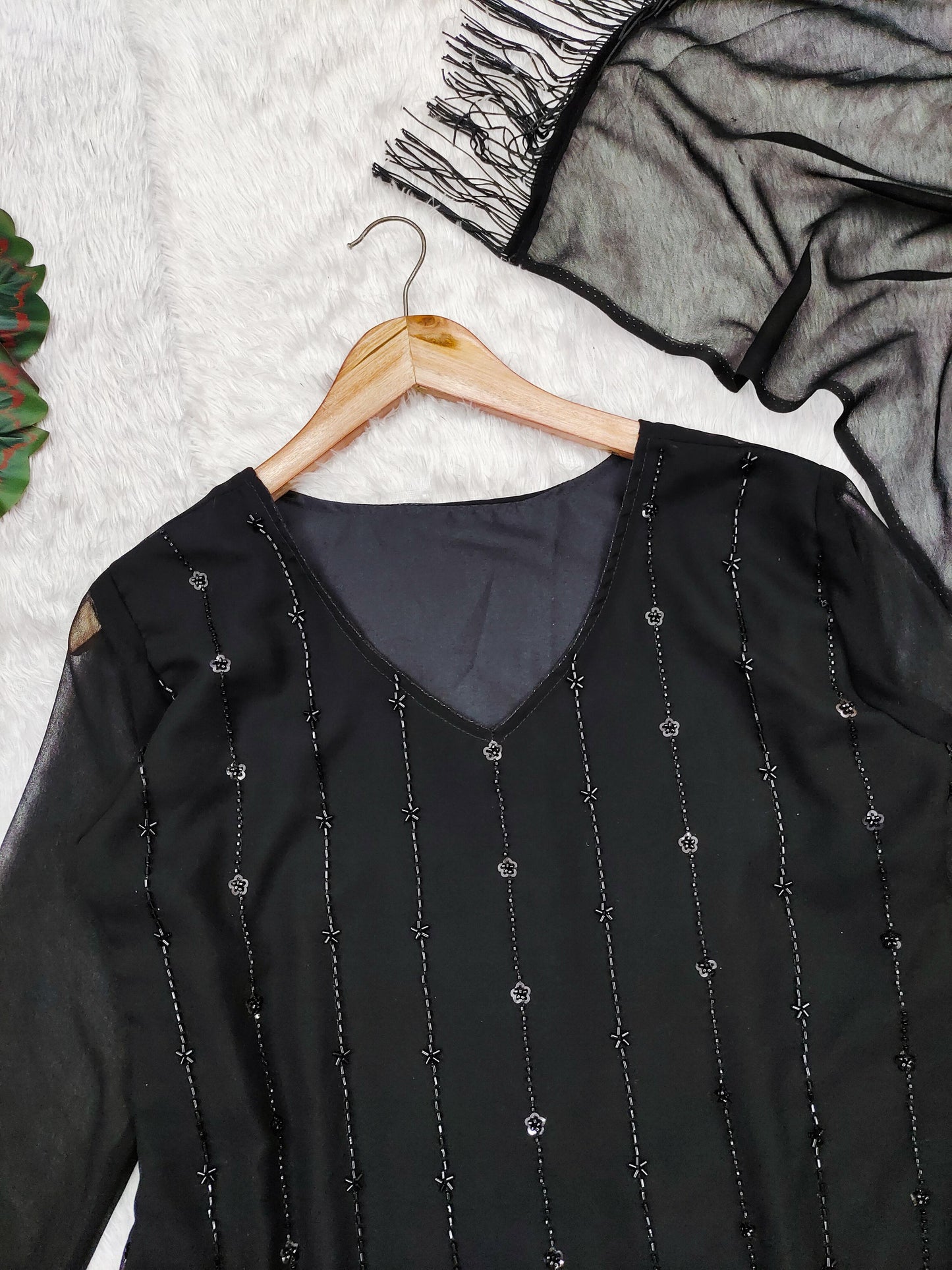 Black Color Embroidery Work Havy Foux Georgette Top Pent