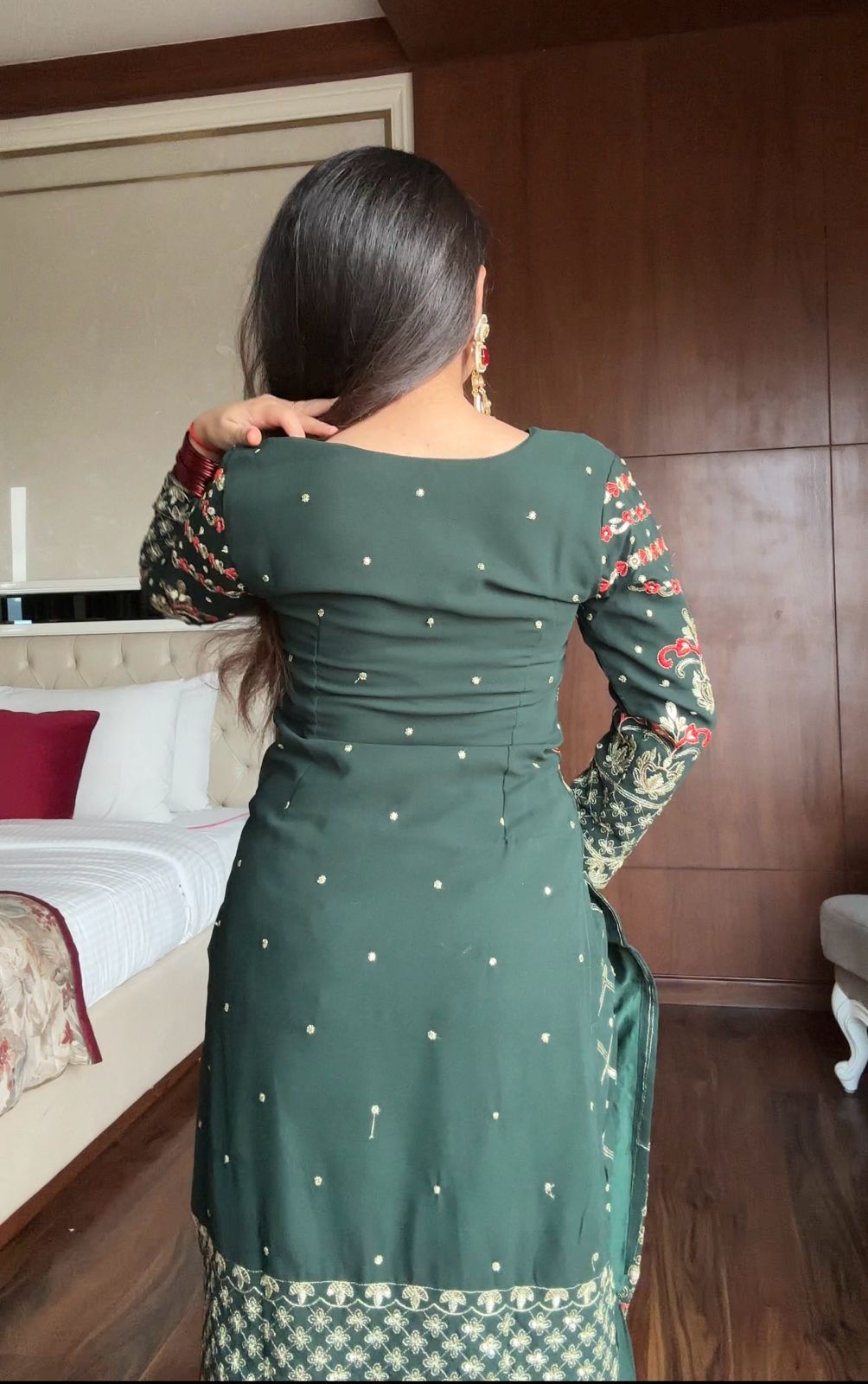 MOST DEMANDING GEORGETTE SEQUENCE WORK TOP SHARARA IN GREEN COLOR