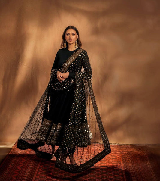 BOLLYWOOD MOST DEMANDING BLACK COLOR READY TO WEAR ANARKALI GOWN