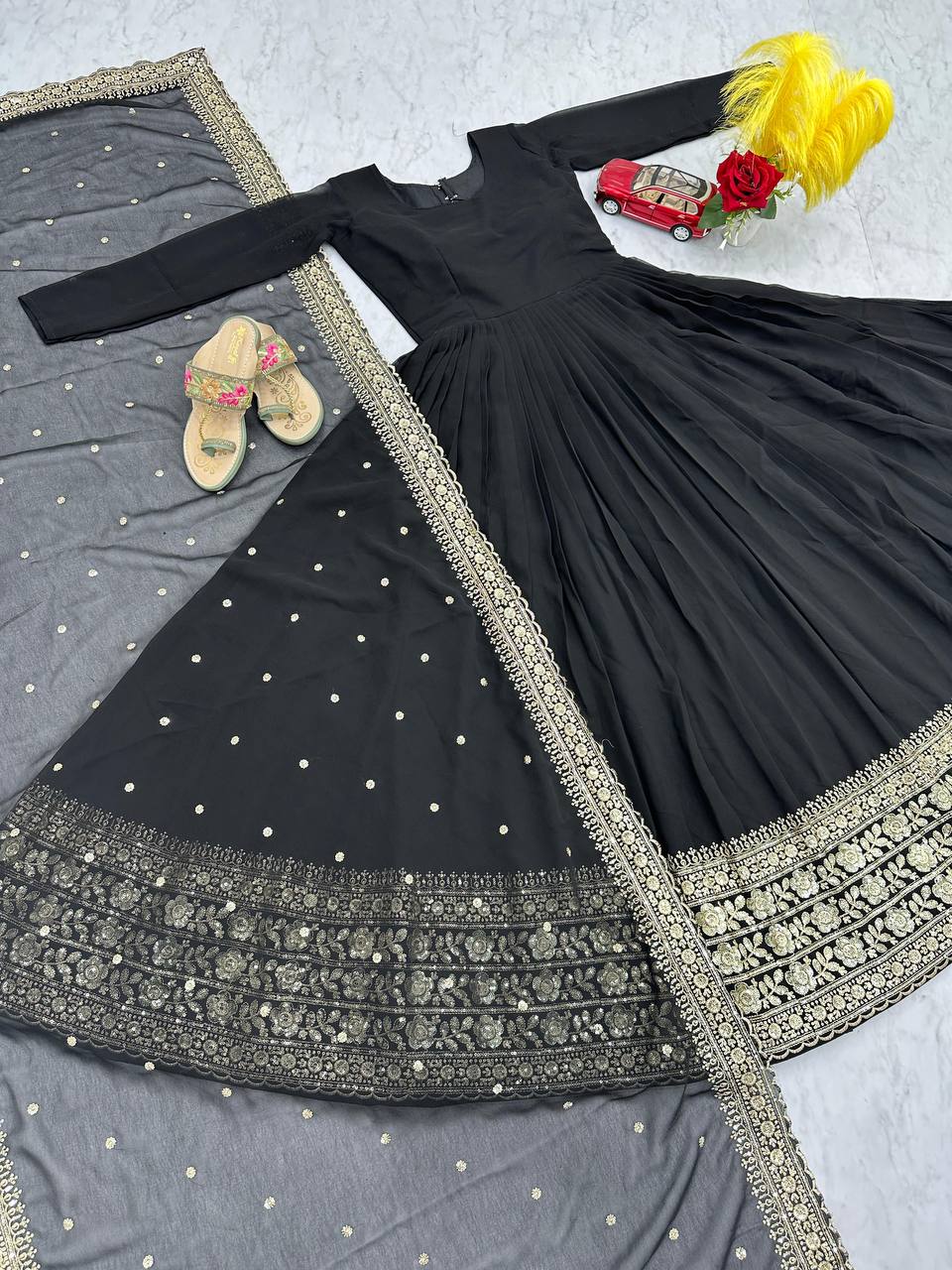 BOLLYWOOD MOST DEMANDING BLACK COLOR READY TO WEAR ANARKALI GOWN