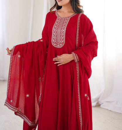PREMIUM QUALITY PURE VICHITRA SILK FULLY FLARE ANARKAL SET