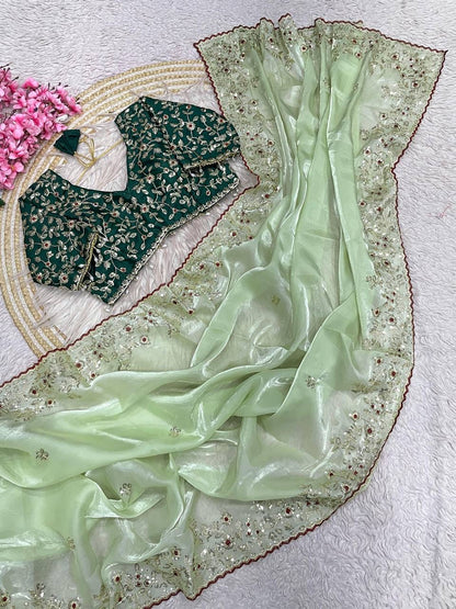 JIMMY CHOOSE SATIN EMBROIDERY WORK SAREE