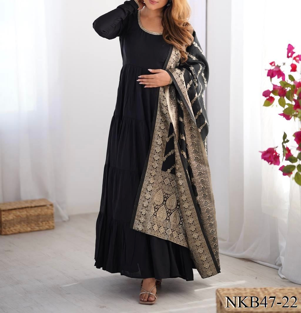 HEAVY PURE ROMAN SILK ANARKALI SET