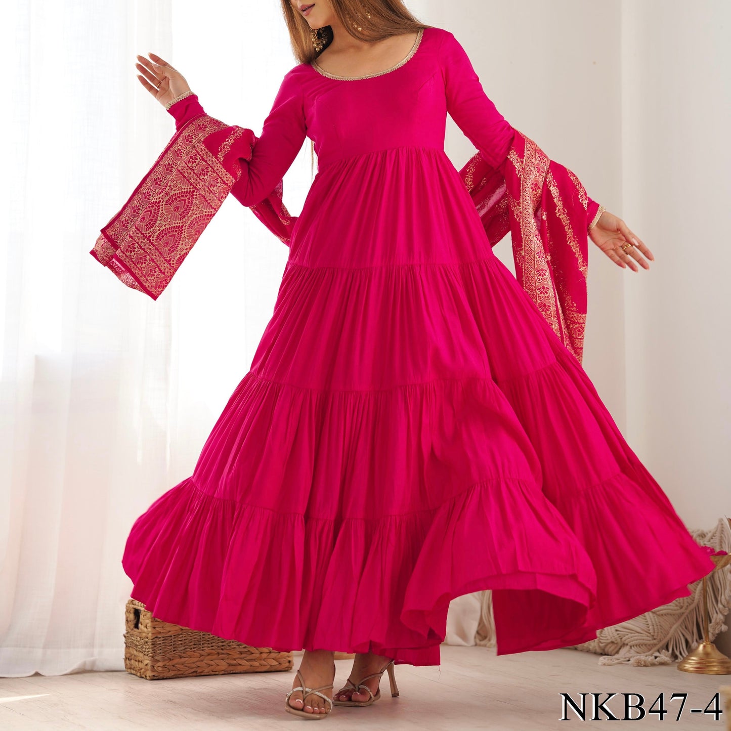 HEAVY PURE ROMAN SILK ANARKALI SET