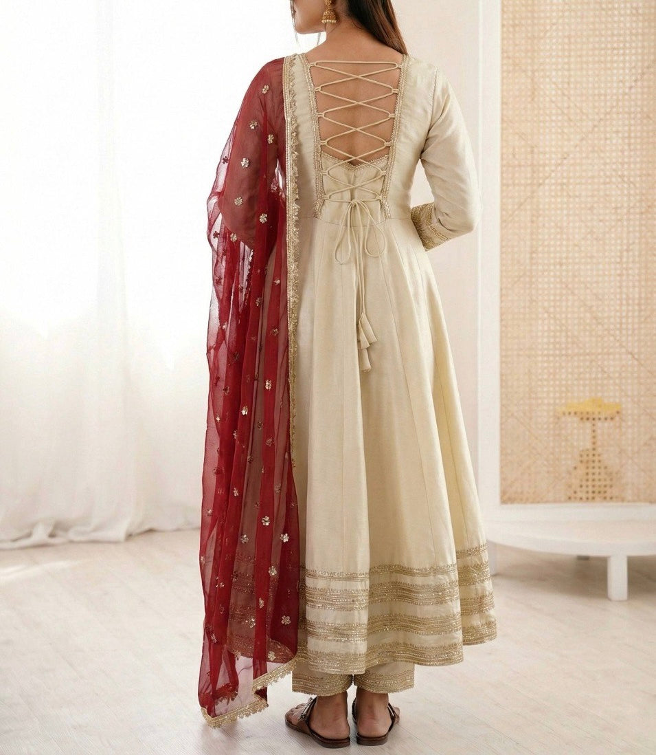 ELEGANT HEAVY LACE WORK DESIGNER ANARKALI THREE-PIECE SET