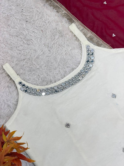 PARTY WEAR FENDY SILK REAL MIRROR WORK  LEHENGA SET