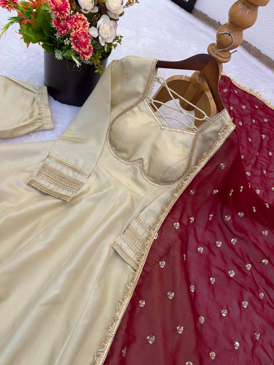 ELEGANT HEAVY LACE WORK DESIGNER ANARKALI THREE-PIECE SET