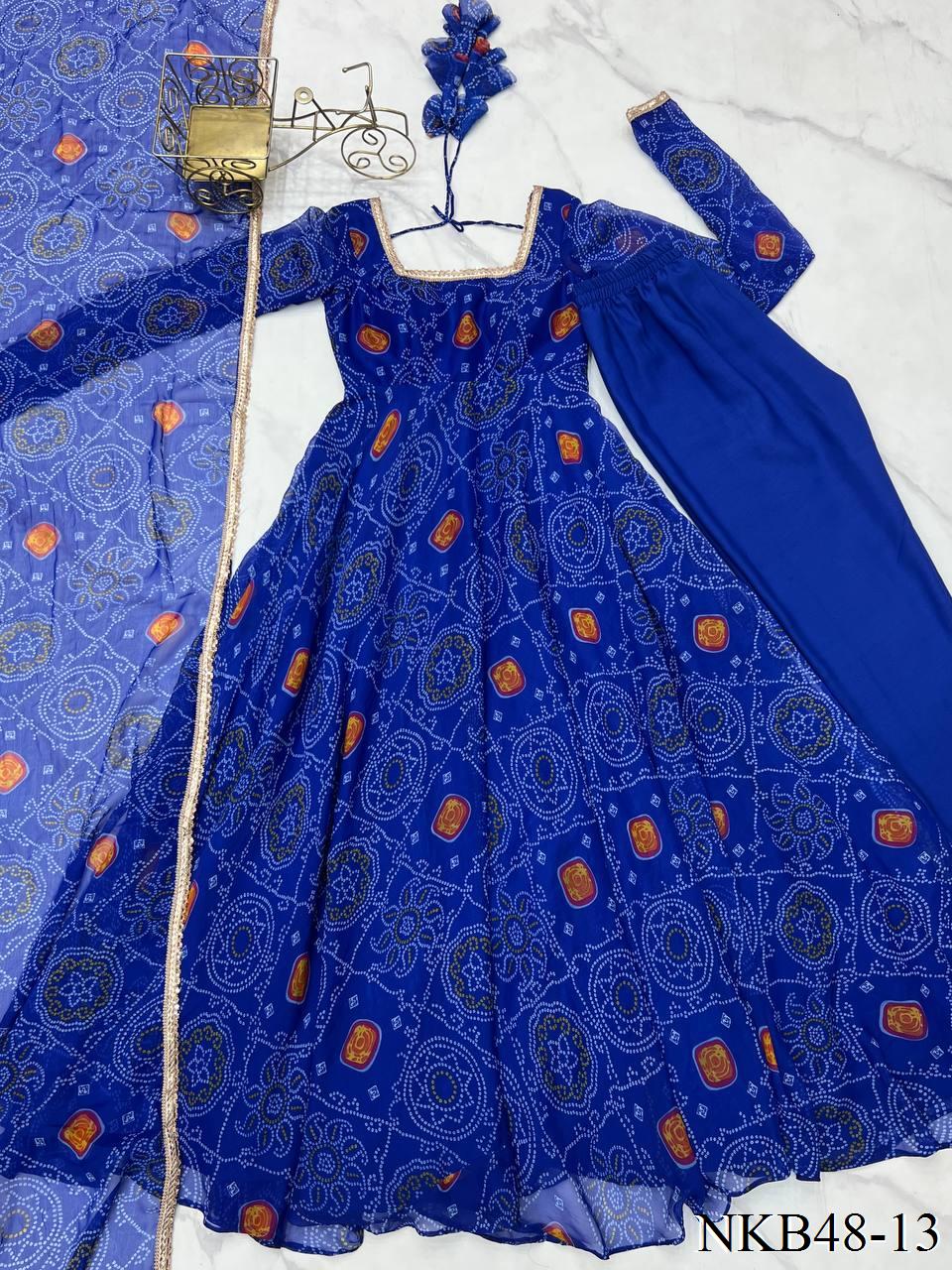 PURE SOFT CHIFFON BANDHEJ ANARKALI SET