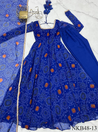 PURE SOFT CHIFFON BANDHEJ ANARKALI SET
