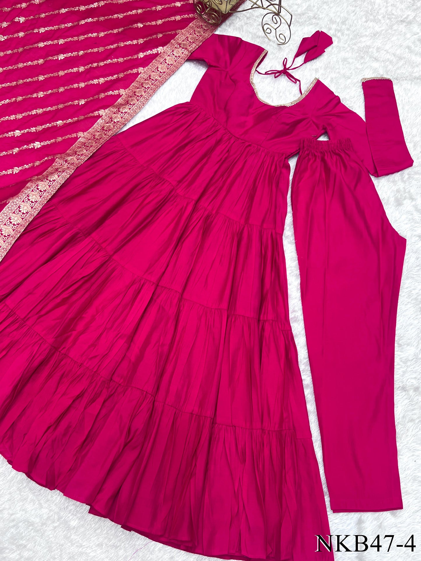 HEAVY PURE ROMAN SILK ANARKALI SET