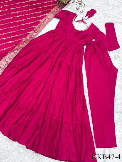 HEAVY PURE ROMAN SILK ANARKALI SET