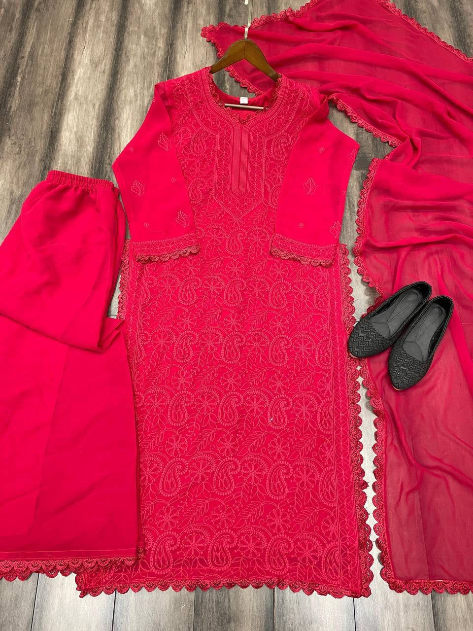 TRENDING THREAD EMBROIDERY WORK PLAZZO WITH DUPATTA