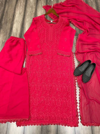 TRENDING THREAD EMBROIDERY WORK PLAZZO WITH DUPATTA