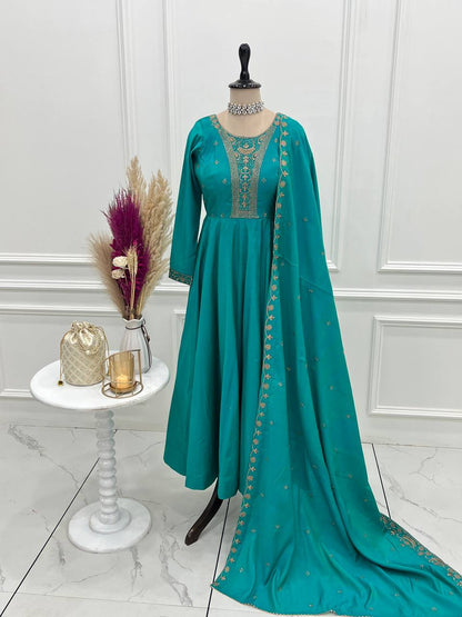PURE ROMAN CHANDERI SILK FULLY FLARE ANARKALI