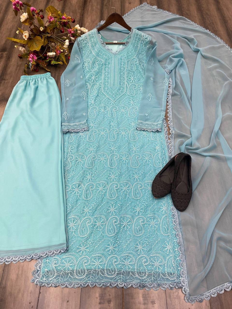 TRENDING THREAD EMBROIDERY WORK PLAZZO WITH DUPATTA
