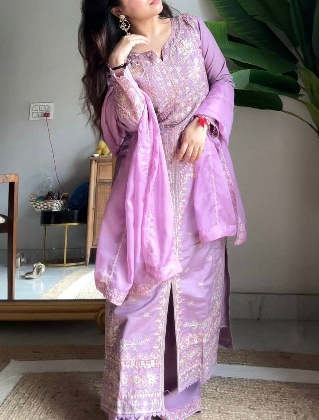 WEDDING SPECIAL SEQUENCE EMBROIDERY WORK FRONT SIDE TOP PLAZZO WITH DUPATTA