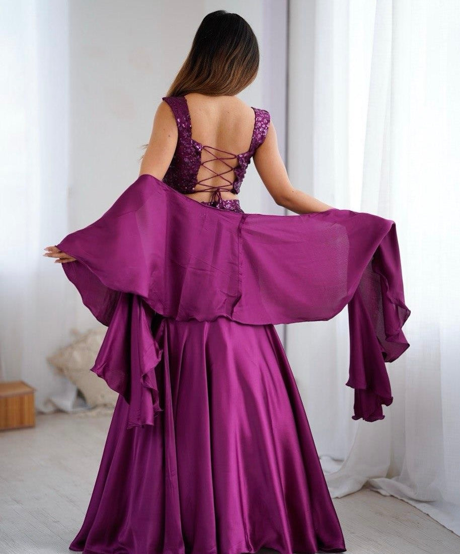 NATURAL CREPE FISHCUT LEHENGA