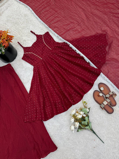 Crunchy silk zarkhand Work Top Sharara set