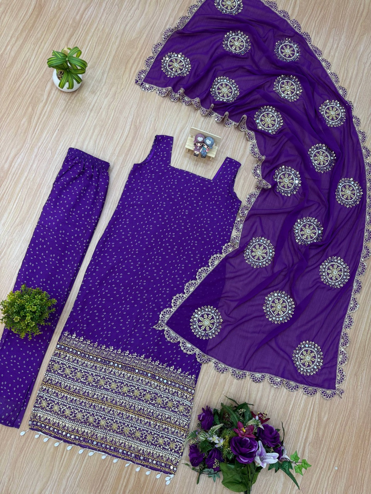 BANDHANI FAUX GEROGETTE KURTS SET