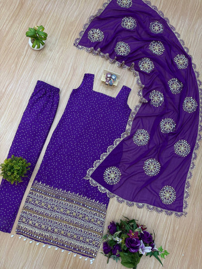 BANDHANI FAUX GEROGETTE KURTS SET
