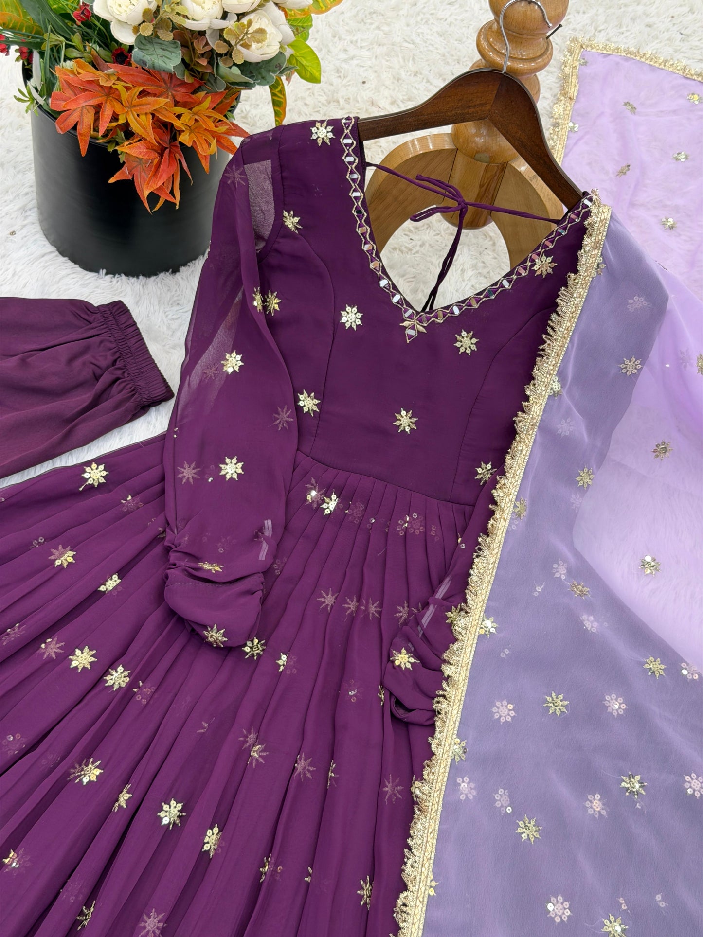 Designer Collection Faux Georgette Embroidery Work Gown and Dupatta Set