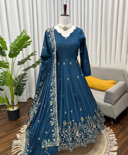 NATURAL CREPE SILK ANARKALI SET