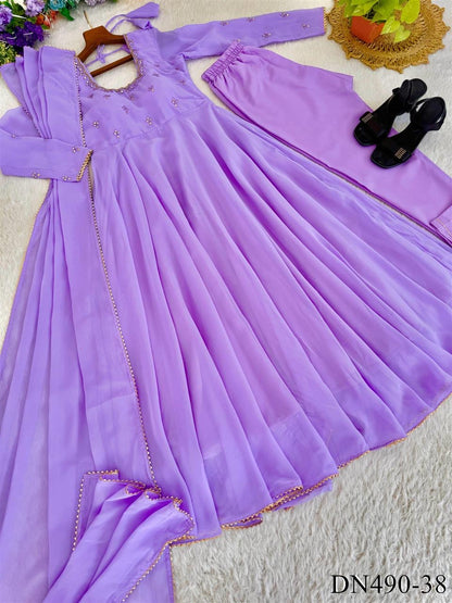 GEORGETTE HAND MIRROR EMBROIDERY GOWN