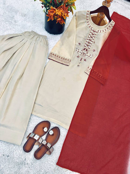 TABBY ORGANZA EMBROIDERY TOP FARSHI SET
