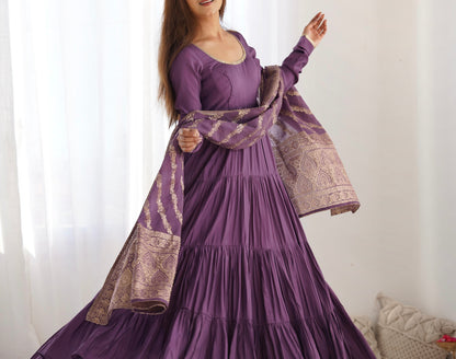 HEAVY PURE ROMAN SILK ANARKALI SET