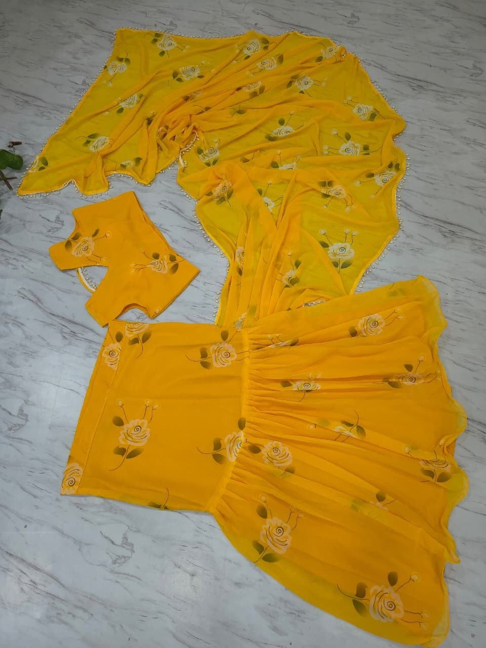 NEW PARTY WEAR LOOK PRINT WITH PLEATS AND FULL PICHO WORK LEHENGA SAREE
