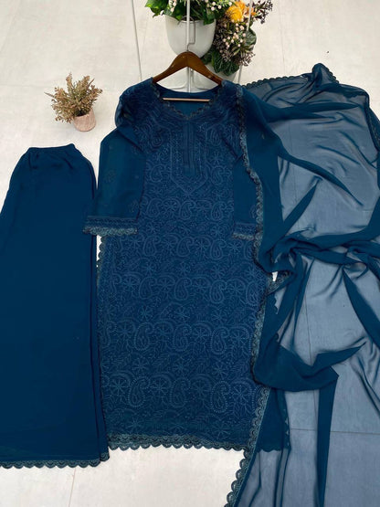 TRENDING THREAD EMBROIDERY WORK PLAZZO WITH DUPATTA