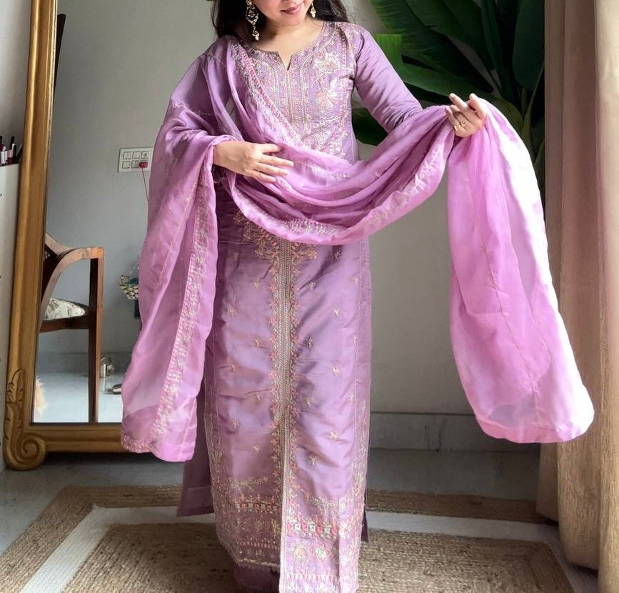 WEDDING SPECIAL SEQUENCE EMBROIDERY WORK FRONT SIDE TOP PLAZZO WITH DUPATTA