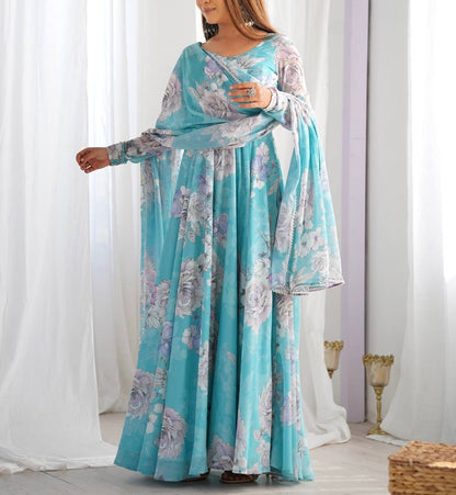 NEW FOX GEORGETTE FLORAL PRINT ANARKALI GOWN WITH DUPATTA SET
