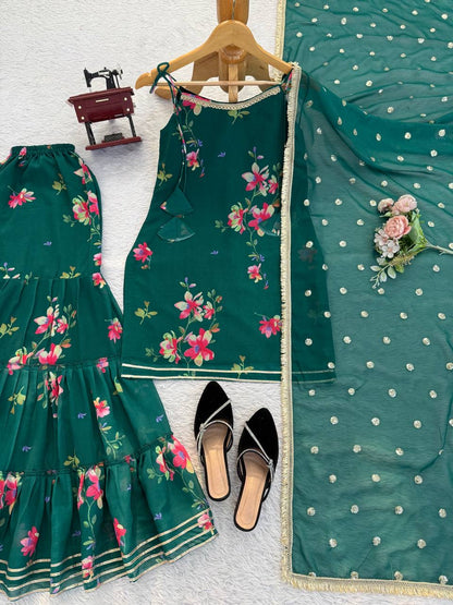 PREMIUM FABRIC AND DETAILING TOP SHARARA WITH DUPATTA