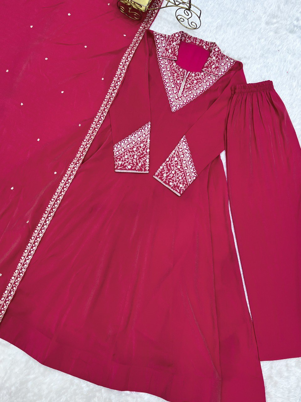 PURE ROMAN SHIMMER SILK FULLY FLARE ANARKALI SET