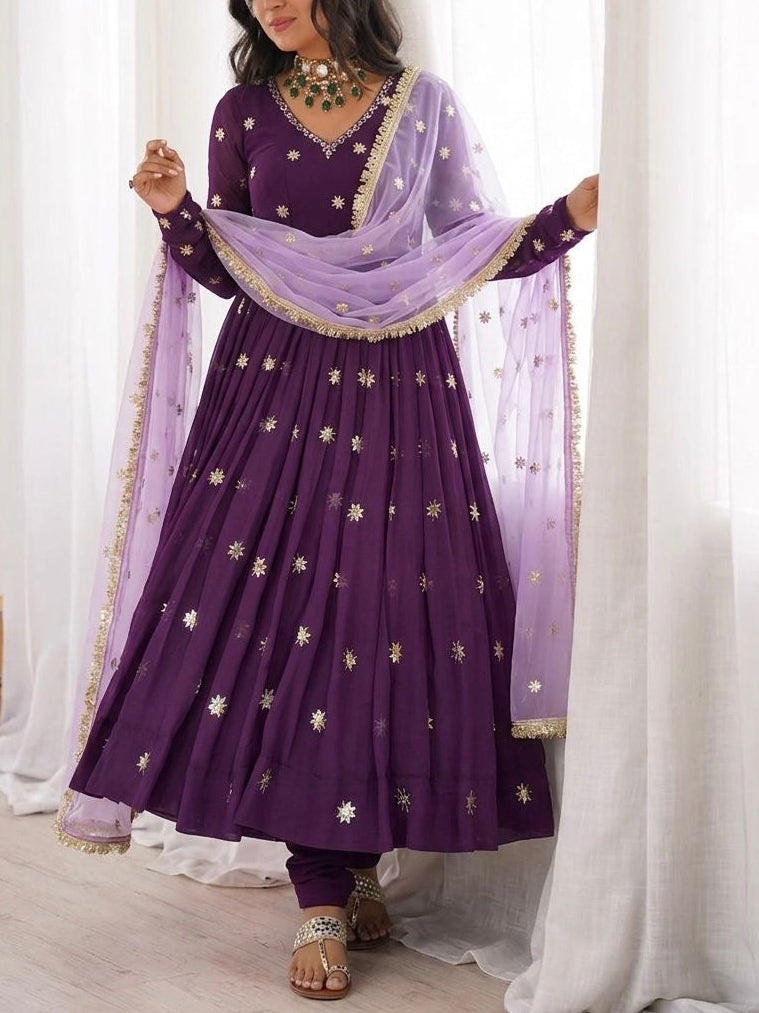 Designer Collection Faux Georgette Embroidery Work Gown and Dupatta Set