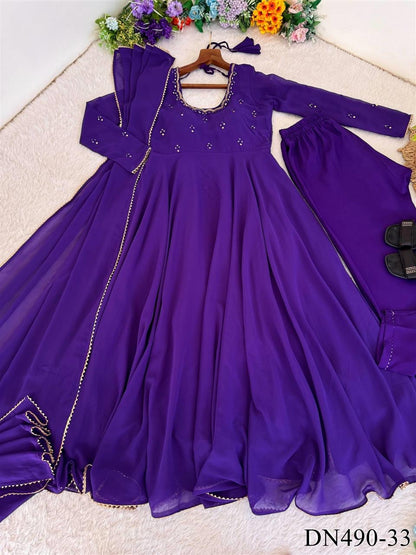 GEORGETTE HAND MIRROR EMBROIDERY GOWN